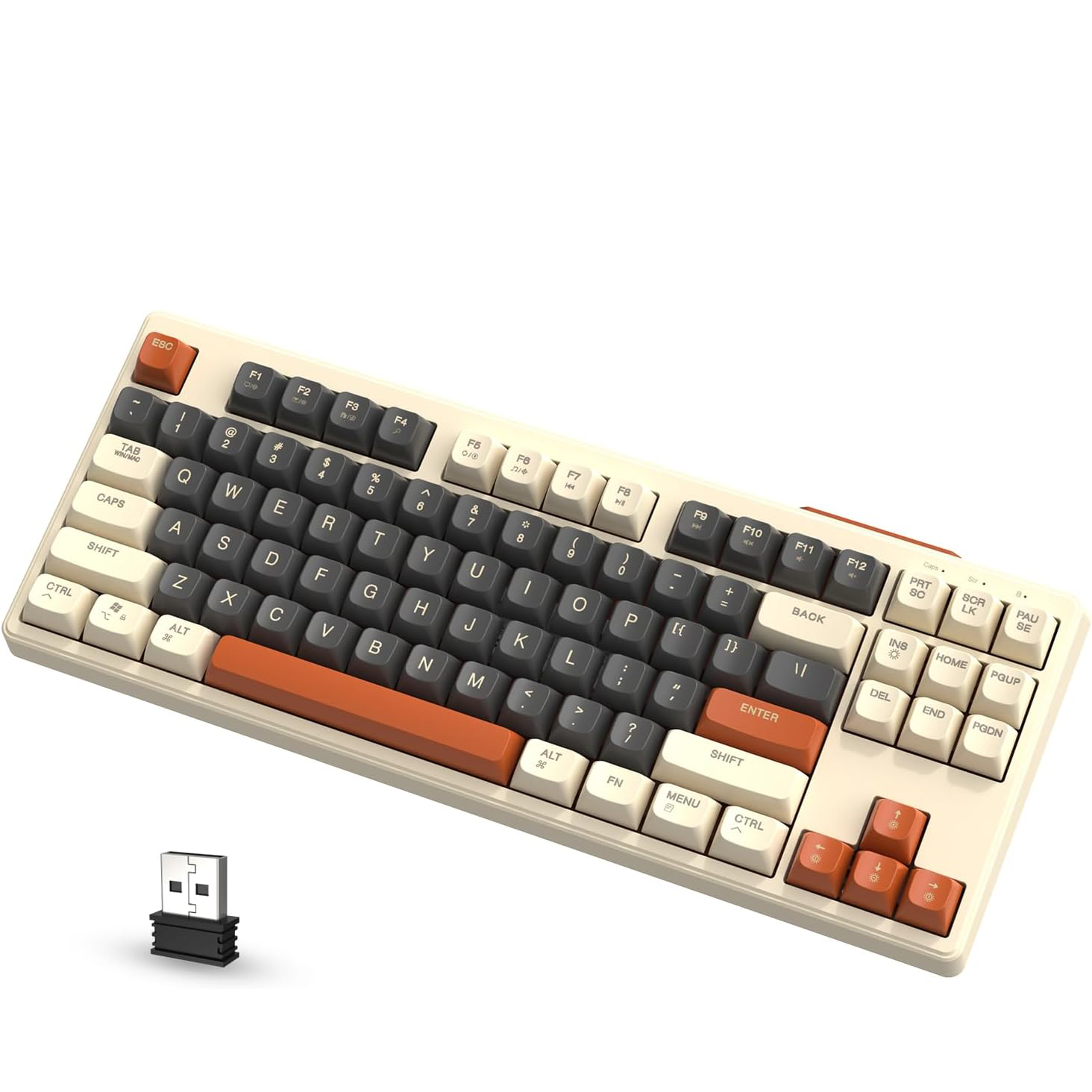Clavier de jeu sans fil Free Wolf M87 75% – Commutateurs silencieux, rétroéclairage arc-en-ciel, BT/2.4G, capuchons de touches dégradés PBT, compacte: MARRON