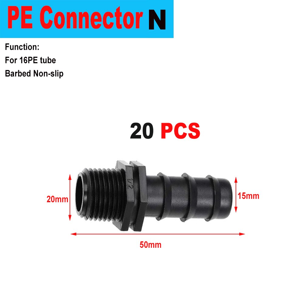 20/50pcs Micro Drip Irrigation Connectors End Plug Tee Elbow Equal Barb Connector 16mm 20mm Hose Folding Clip Micro Drip Adapter: N x 20 pcs x 50mm