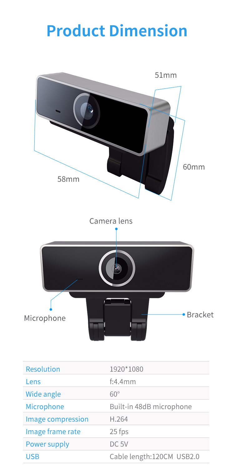 Câmera portátil da web da definição alta 1080p usb 2.0 câmera do computador da movimentação livre para a conferência de ensino da rede de vídeo ao vivo