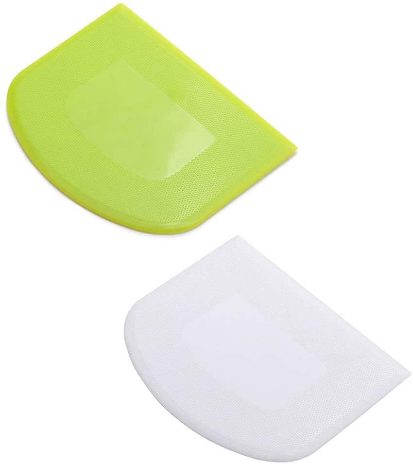 2 Pack Deeg Schraper Voedsel-Veilig Plastic Deeg Cutter Flexibele Voor Brood Deeg Cake Fondant Icing, Wit, groen
