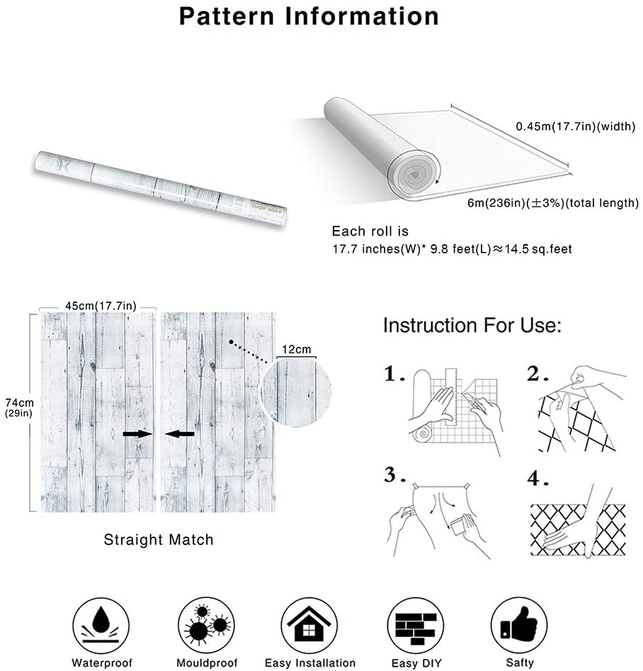 LUCKYYJ Peel and Stick Wood Wallpaper Shiplap Light Distressed Wood Plank Removable Wallpaper Vinyl Self-Adhesive Wall Stickers