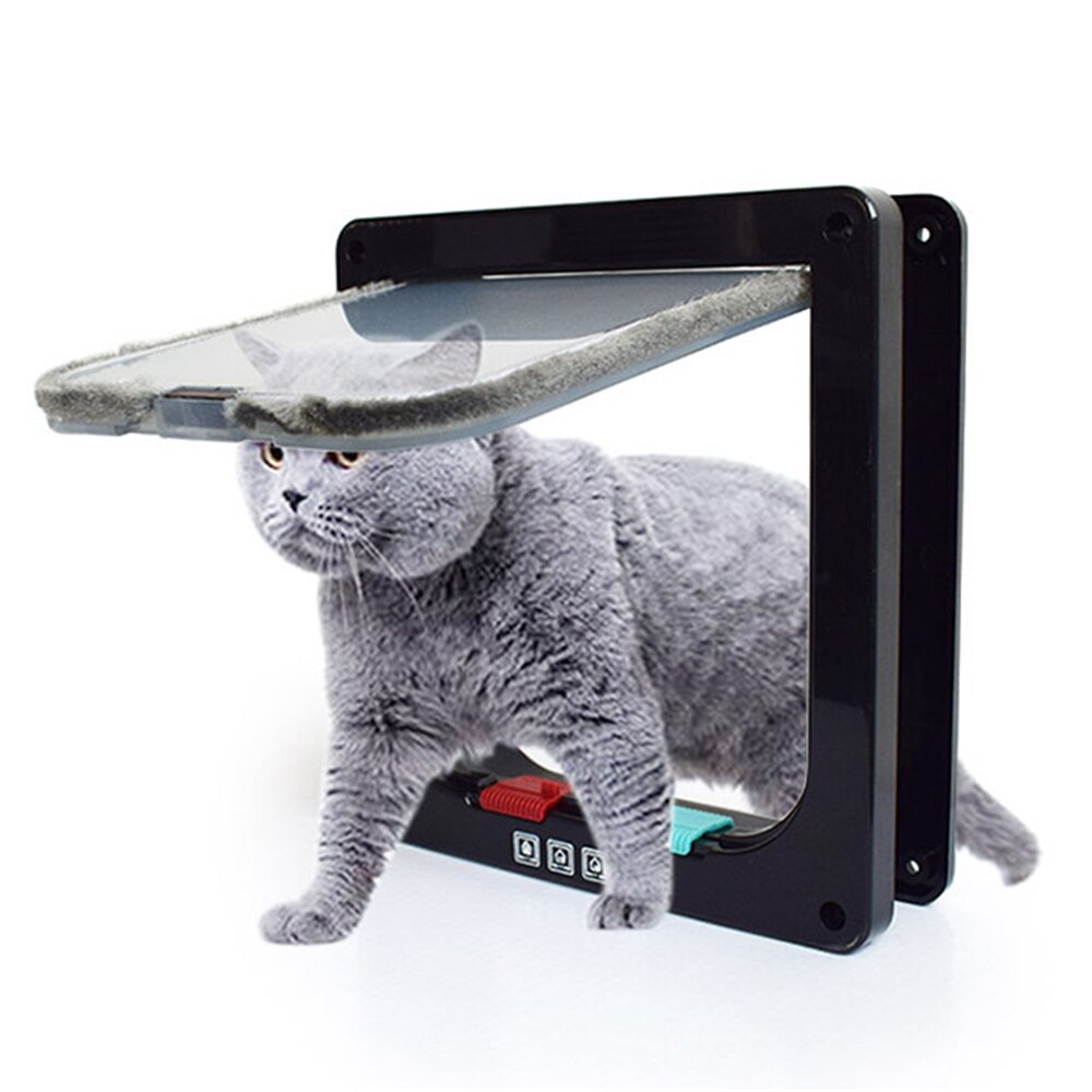 Pet Cat Flap Door with 4 Way Lock Household Security Lockable Kitten Gate ABS Intelligent Control Pet Door for Kitchen Bedroom