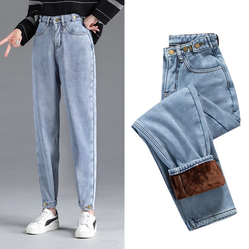 ZHISILAO Harem jean femmes hiver fourrure taille haute jean grande taille copain maman Denim pantalon Streetwear droit jean