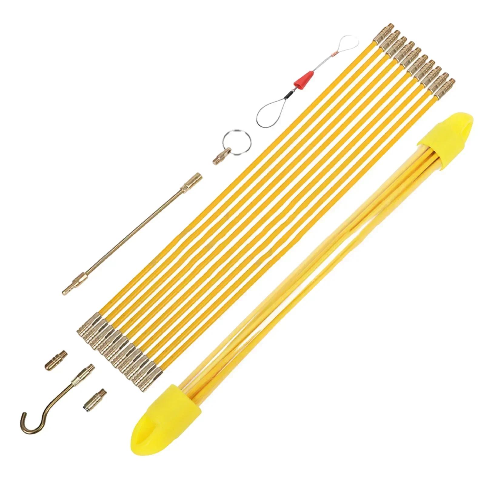 10Pcs Fiberglass Wire Cable Push Puller Running Rods Fish Pulling Kit Wall Electrical Wires With Hook Rods Tool Accessory: WHITE