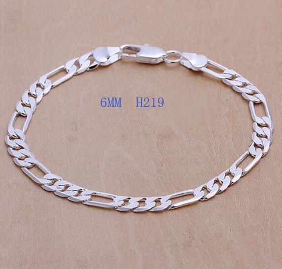 Silver color exquisite 10mm chain men women Chain noble wedding bracelet charm wedding cute birthday H091: H219  6MM CHAIN