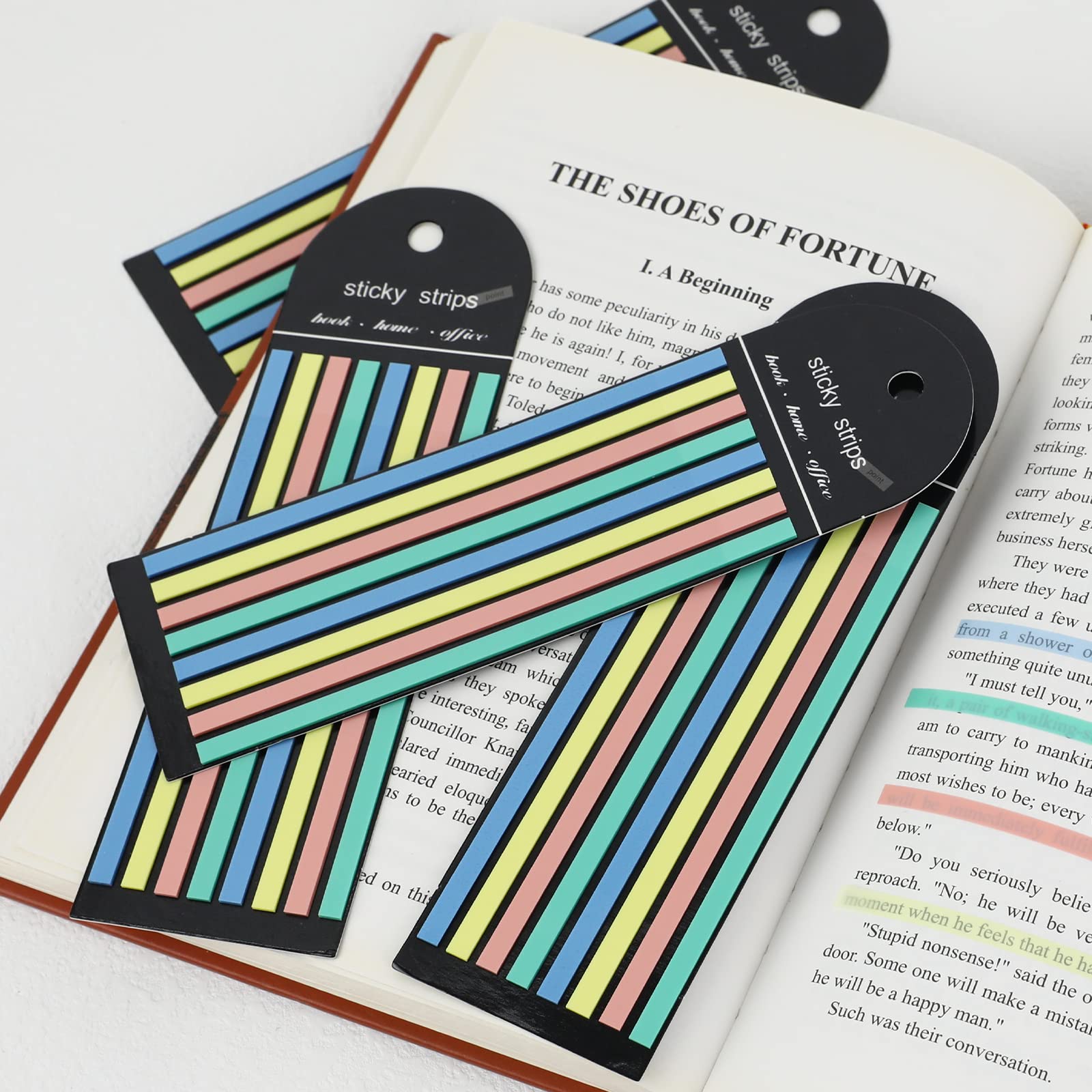 Pegatinas de índice de tiras largas multicolores, pestañas de índice grabables para anotaciones de libros, cinta resaltadora de macarrón para memoria de notas