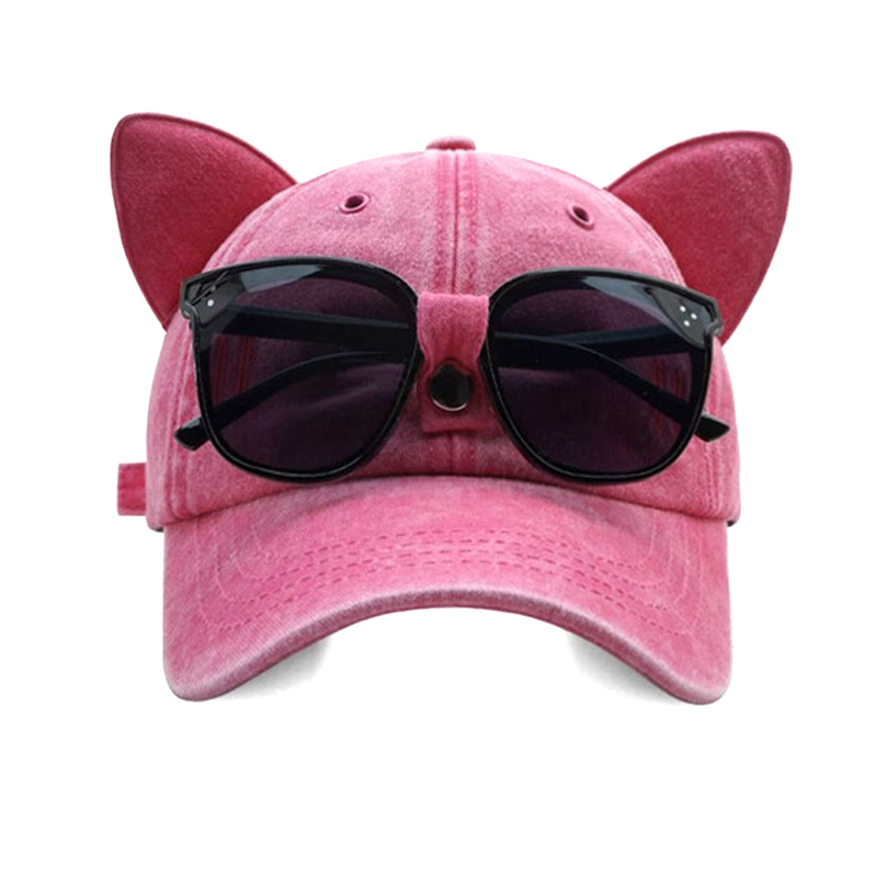 Meisjes Kattenoren Zonnebril Roze Baseballpet Ins Persoonlijkheid In Trendy Coole Meisjespet Gewassen Retro Katoenen Honkbalhoed