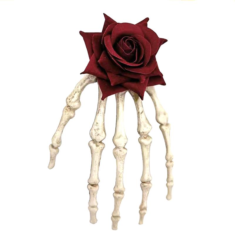Mano huesuda horquilla de color rosa mano con calavera mano huesuda horquilla de color rosa gran tocado joyería chica Halloween decoración para el hogar niños Navidad: 7