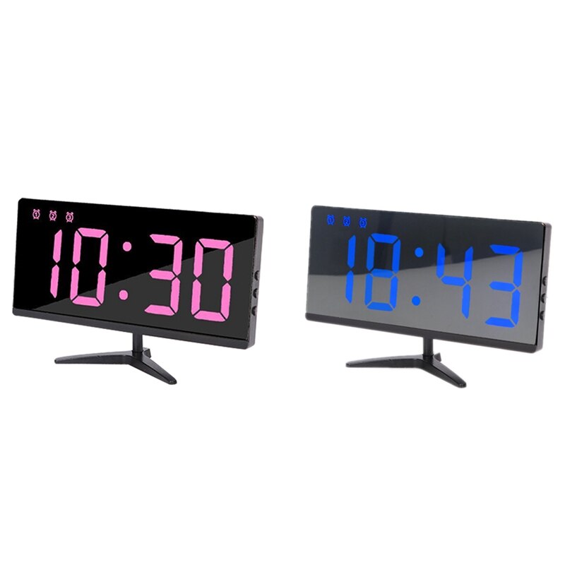 -Digital Led Alarm Clock Mirror Usb Charging Port Multifunction Large Lcd Sn Table Clock