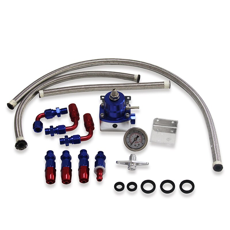 Universal Adjustable Fuel Pressure Regulator Oil 100psi Gauge AN 6 Fitting End AN6 Oil Hose Fitting EFI: dark blue