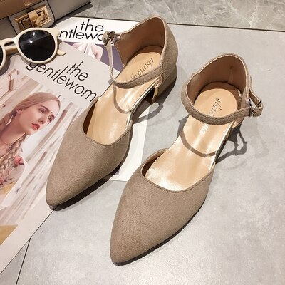 Sandals women's wild Harajuku style word buckle with simple thick with women's shoes: Khaki / 5