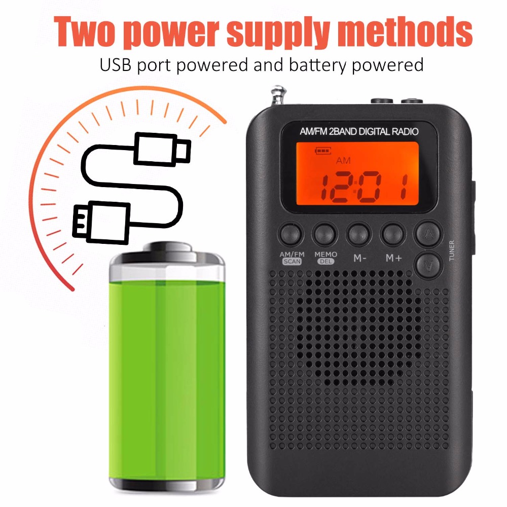 Jinserta bärbar mini fm / am-radiohögtalare musikspelare med väckarklocka lcd-skärm stödjer batteri och usb-ström