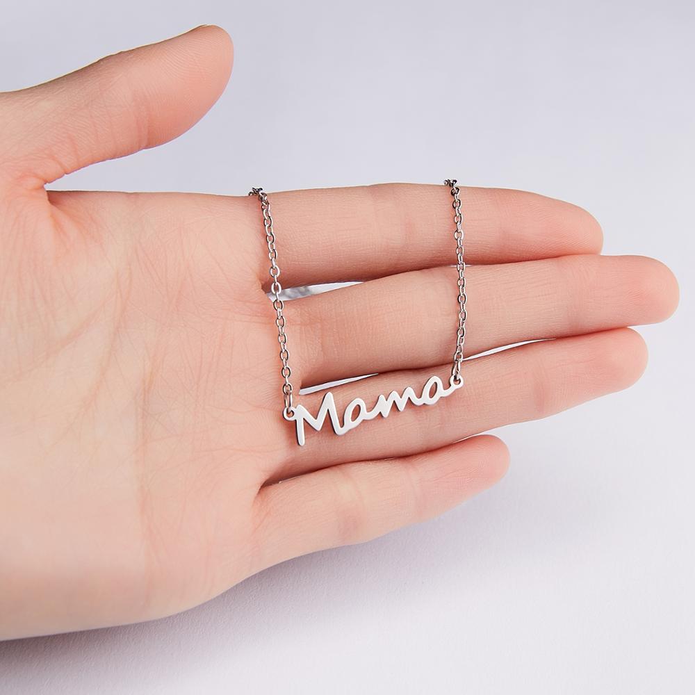 Rinhoo Mother's Day Mama Letters Pendant Necklace Stainless Steel Mom Baby Necklace Female Personality Jewelry Mother's Day