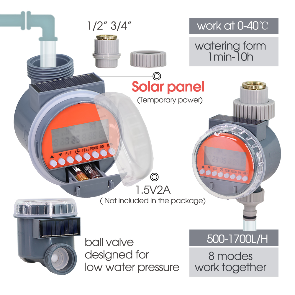Zonne-Energie Watertimer Aangesloten Op 1/4 "Slang Irrigatie Systeem Programmeerbare Slang Sprinkler Digitale Controller Kogelklep Buiten Wat