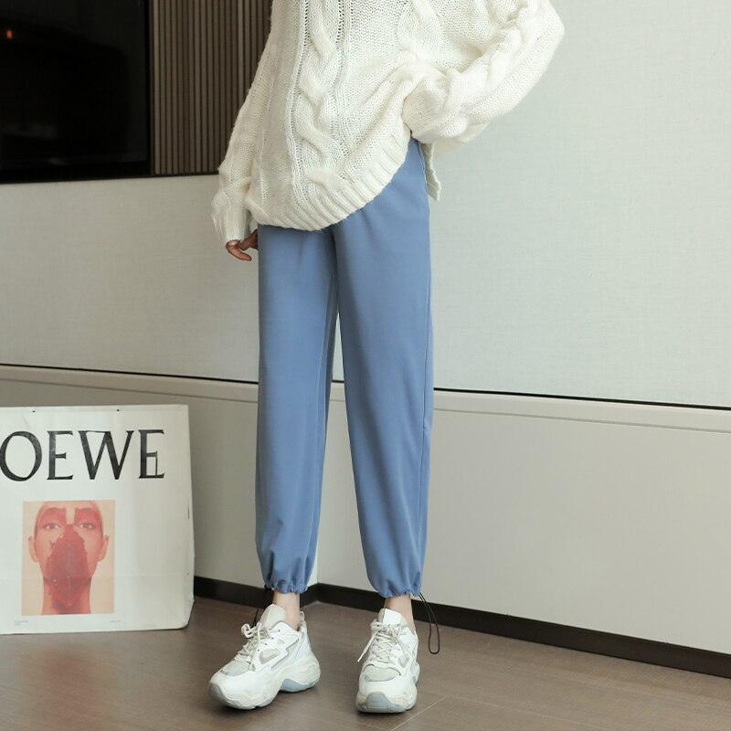 Autumn Pregnant Women Pants Wide-legged Trousers Adjustable Drawstring Hem Maternity Chiffon Trousers Pregnancy Pants