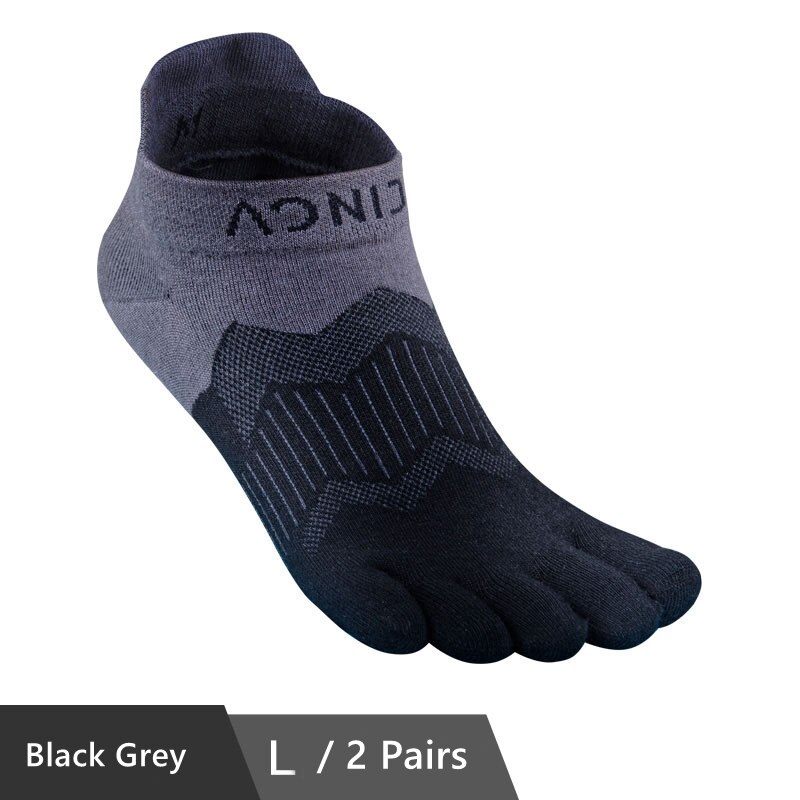 AONIJIE 2 Pairs Außen Socken Schnell Trocknend Fünf Kappe Socken Tragbare Toesocks Für Camping Wandern Trail Running Jogging E4810 E4806: Black Grey L Size