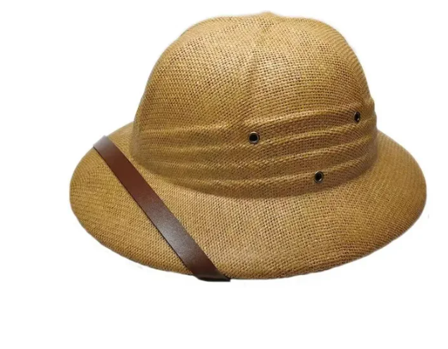 100% Stro Helm Tropenzonnehoed Zomer Mannen Vietnam Oorlog Leger Hoed Vader Schipper Emmer Hoeden Safari Jungle Mijnwerkers Pet: WHITE