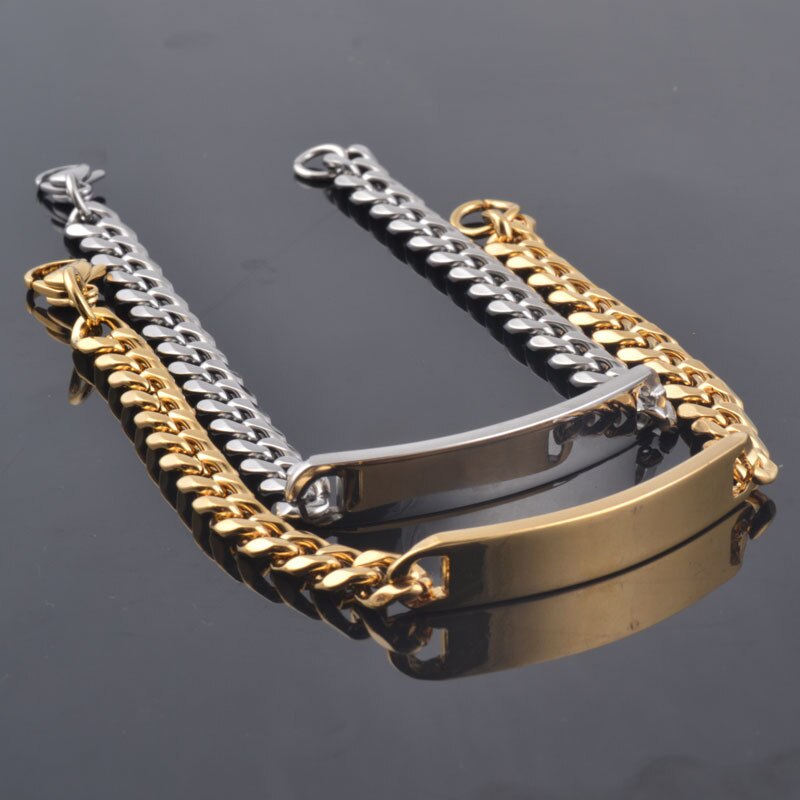 Goud Kleur Roestvrij Stalen Armband Mannen Chain Link Armbanden Mode-sieraden Id Armbanden Armbanden 8/10/15 Mm