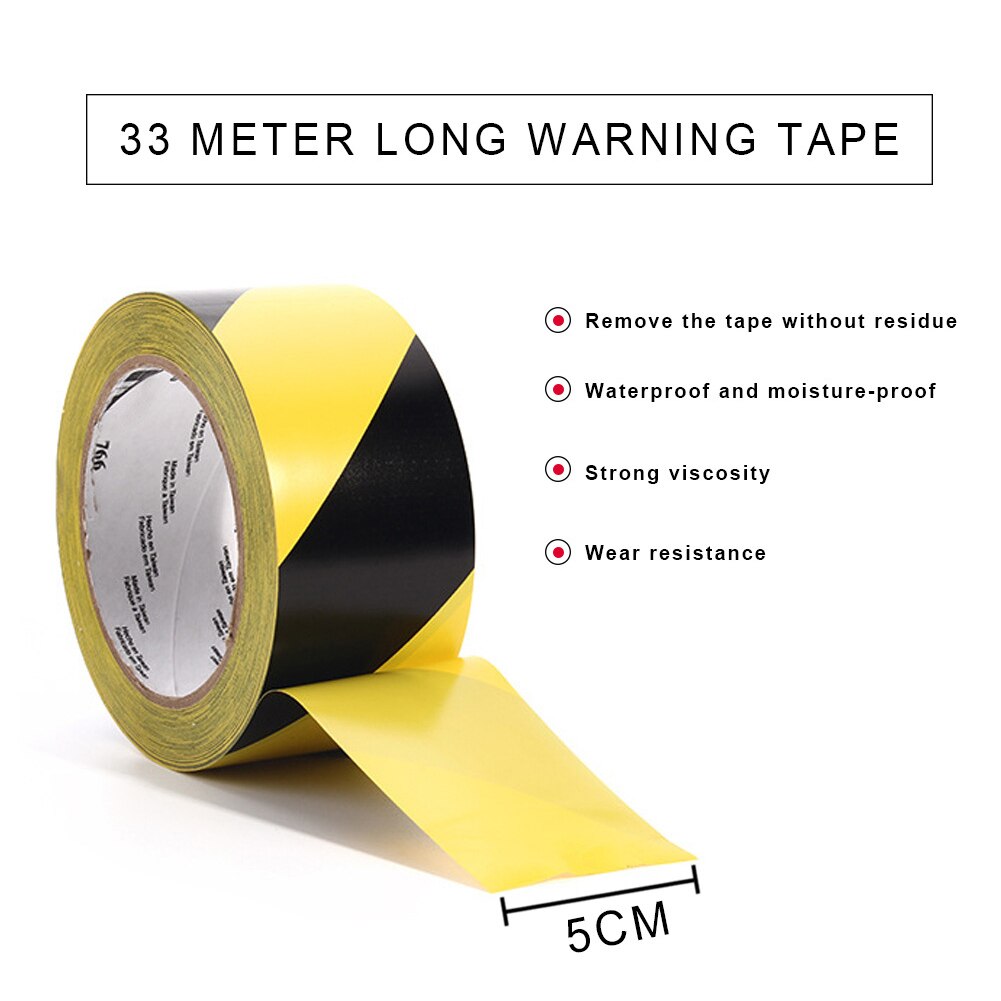 Cinta de advertencia de distancia Social de PVC a rayas de 33m x 50mm, cinta amarilla de seguridad resistente al desgaste para escaleras, autoadhesiva impermeable