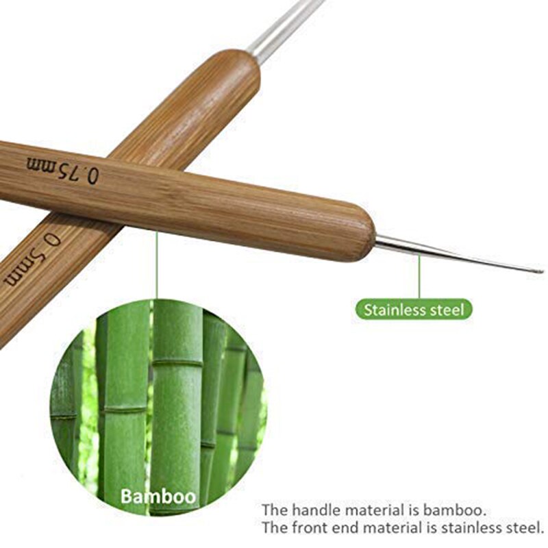 Dreadlocks hæklenål til hår, locs hæklenål stål hæklenål lås til flethåndværk , 2 stk  (0.5mm+0.75mm)