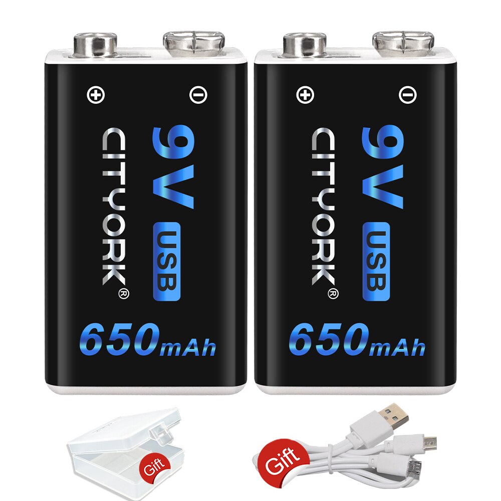 9V Li-ion Rechargeable Battery 650mAh micro USB 6F22 9v Lithium Battery for Microphone RC Helicopter Model Multimeter: 2pcs