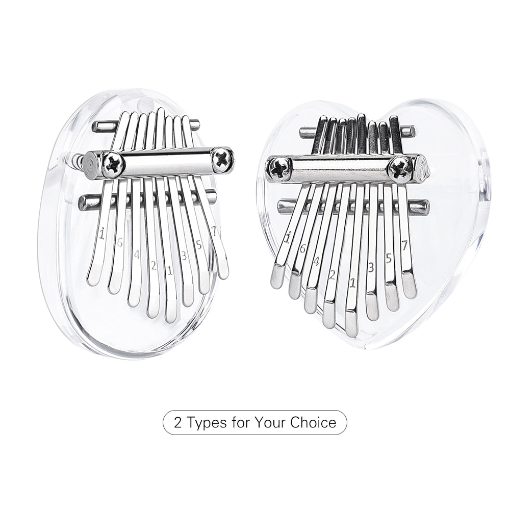 Mini Kalimba 8 Keys Kalimba Transparent Piano Crystal Acrylic Thumb Piano for Kids Adults Beginners Profesisonals Heart-shaped