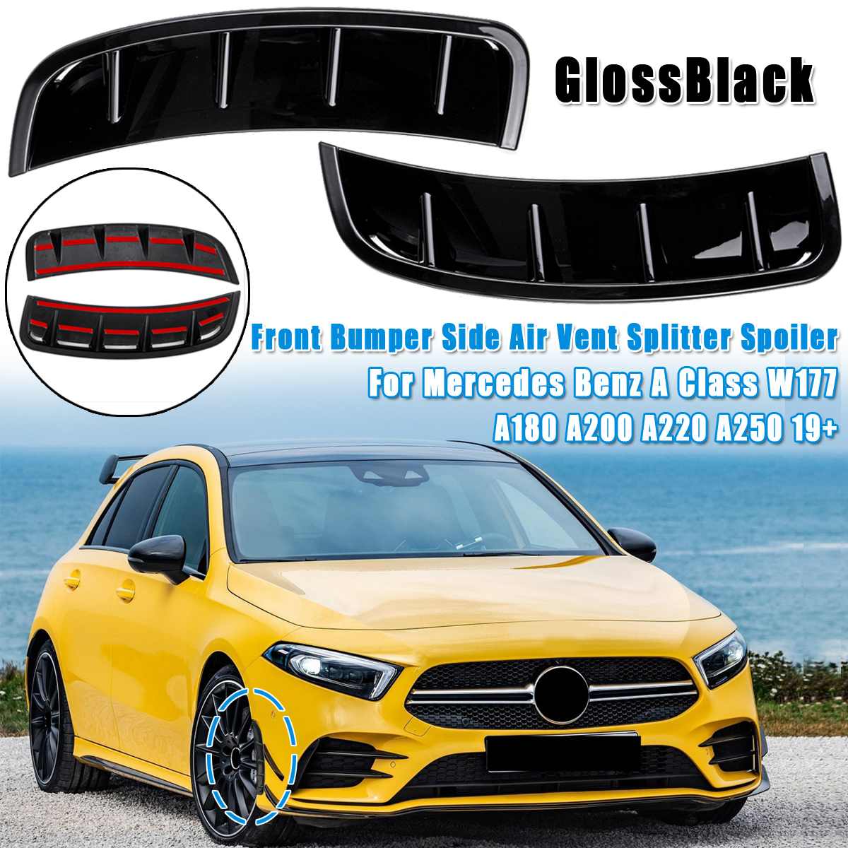 Paar Front Lower Bumper Lip Splitter Canard Trim Voor Mercedes-Benz A-klasse W177 A180 A200 A220 A250 Voor amg 2022 +: GlossBlack part A