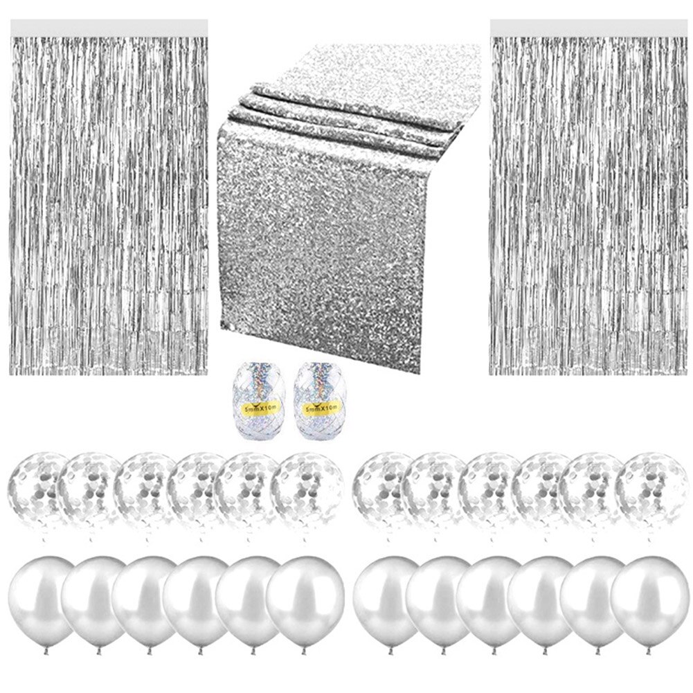 Baby Shower Party Decorations Kit Wedding Background Wall Birthday Fringe Curtain DIY Latex Reusable Home Confetti Balloons: Silver