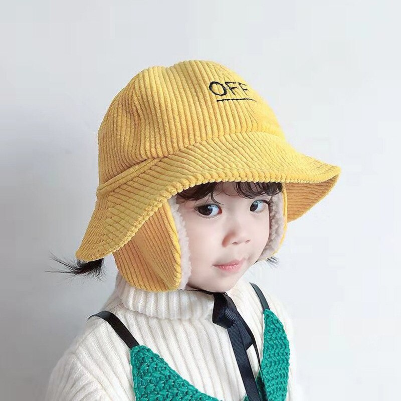 Gorros de dibujos animados Unisex para niño, gorros con orejeras, gorros cálidos con protección para las orejas, accesorios para niño, Otoño e Invierno: YELLOW