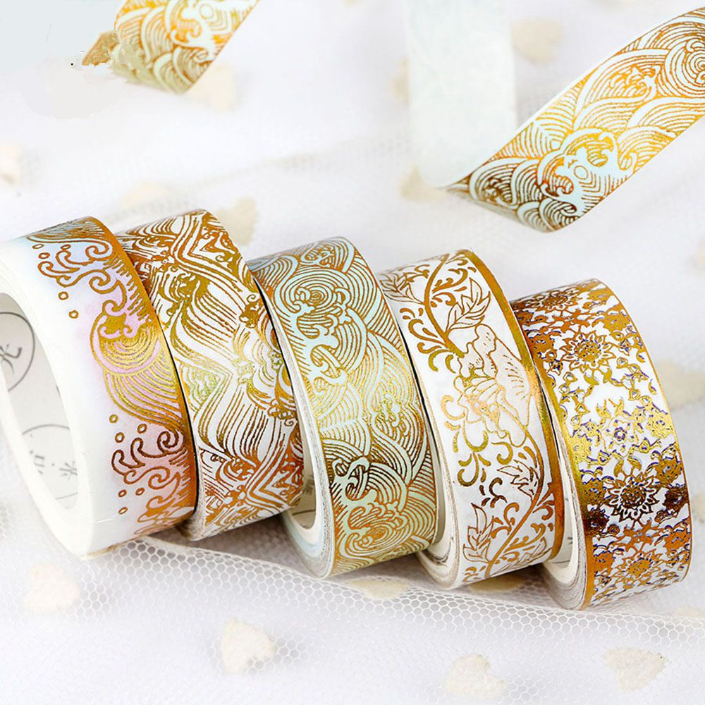 1Stck Gold Folie DIY Handwerk funkeln Papier Klebstoff Aufkleber Chinesische aufbringen Washi Band Jahrgang Klebstoff Washi Band Stationäbetreffend