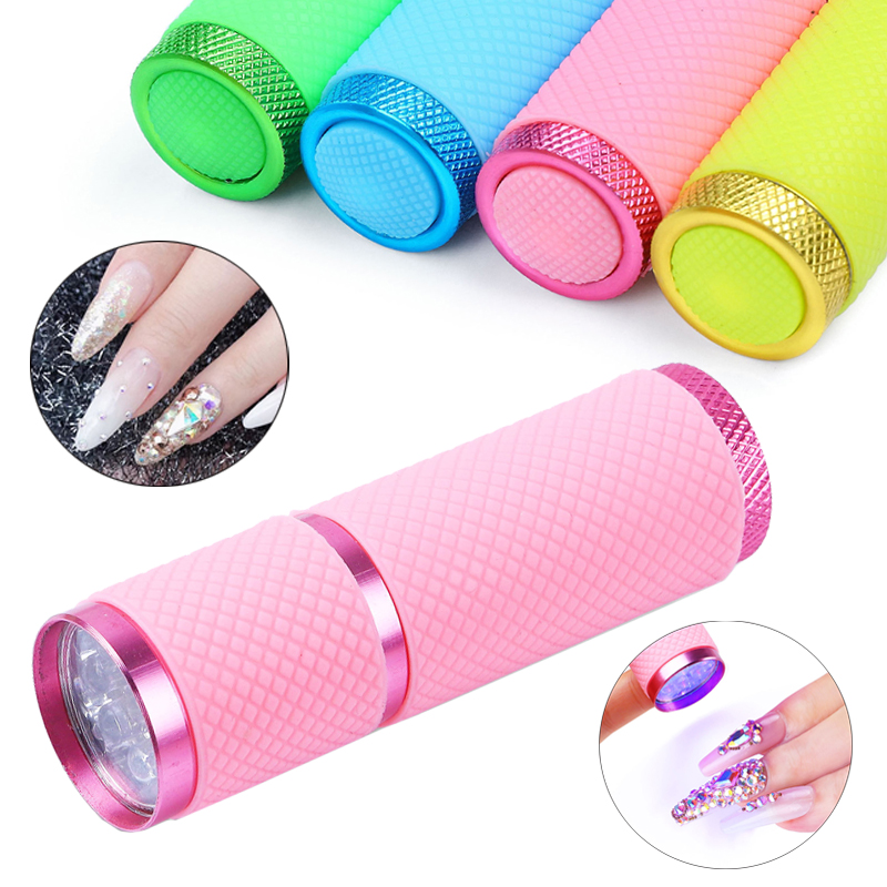 Mini secador de uñas con linterna LED, lámpara de luz UV para esmalte de Gel, herramientas de manicura, máquina de secado rápido portátil, 9 LED