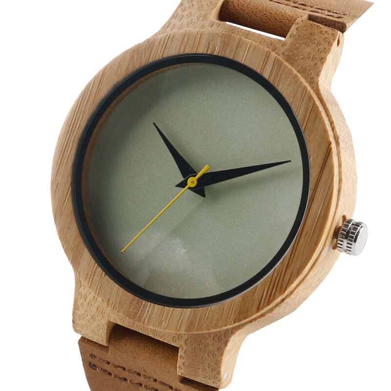 Mannen Quartz Houten Horloges Bamboe Natuur Lederen Band Vrouwen Pols-Horloge Marmer Patroon Gezicht Minimalistische Creatieve Klok