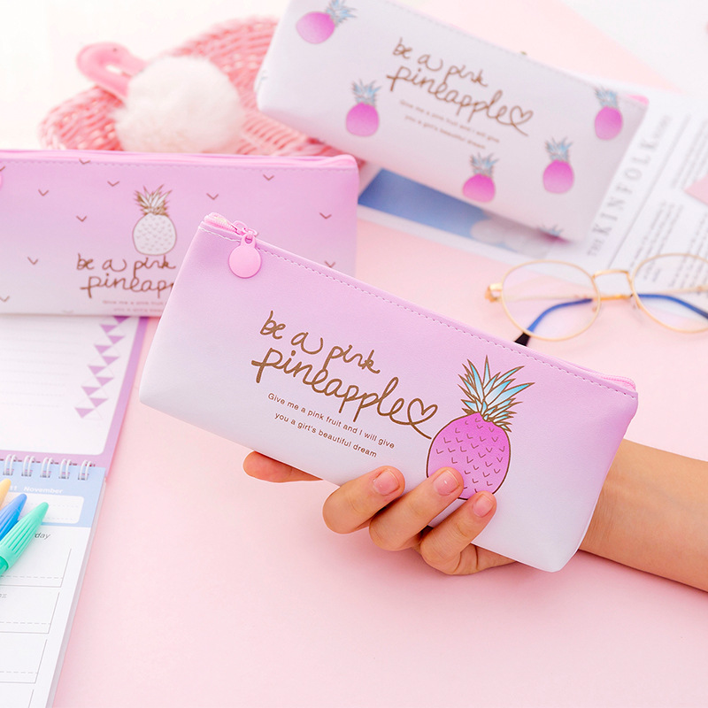 Kawaii Penal Cute Pineapple School Pencil Case for Girls Pen Bag Multifunctional Pencilcase Large Store Box Stationery Kit Pouch