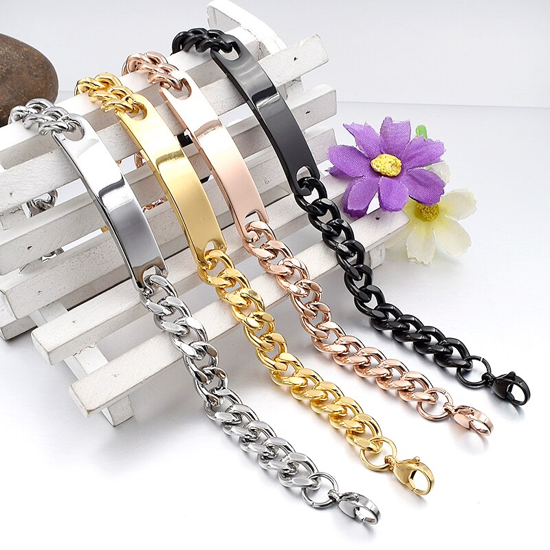 Gokadima Stainless Steel ID Bracelet For Women Men Jewellery Chain Cuff,4 colors, Items,WB001