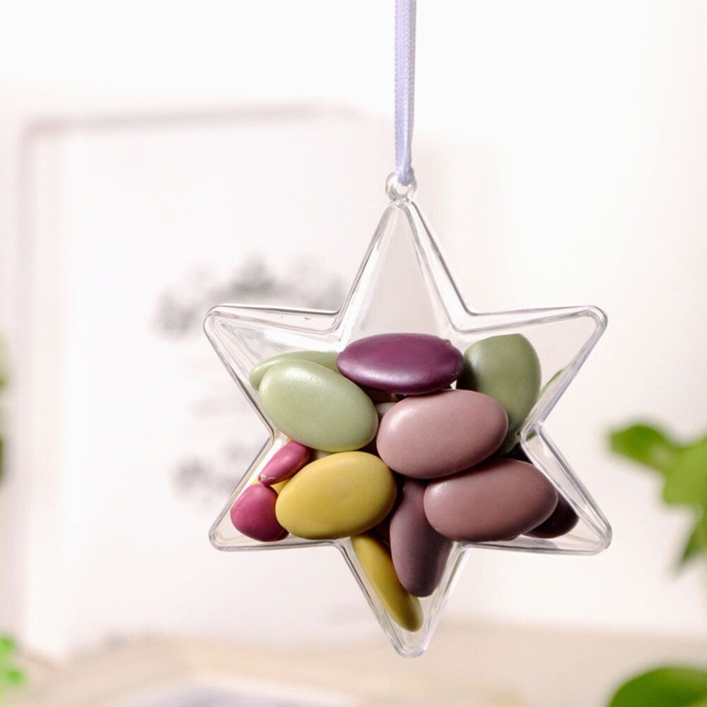 10PCS Fillable Star Shape Ornaments Transparent Pendants DIY Candy Boxs for Wedding Birthday Party (10.3cm)