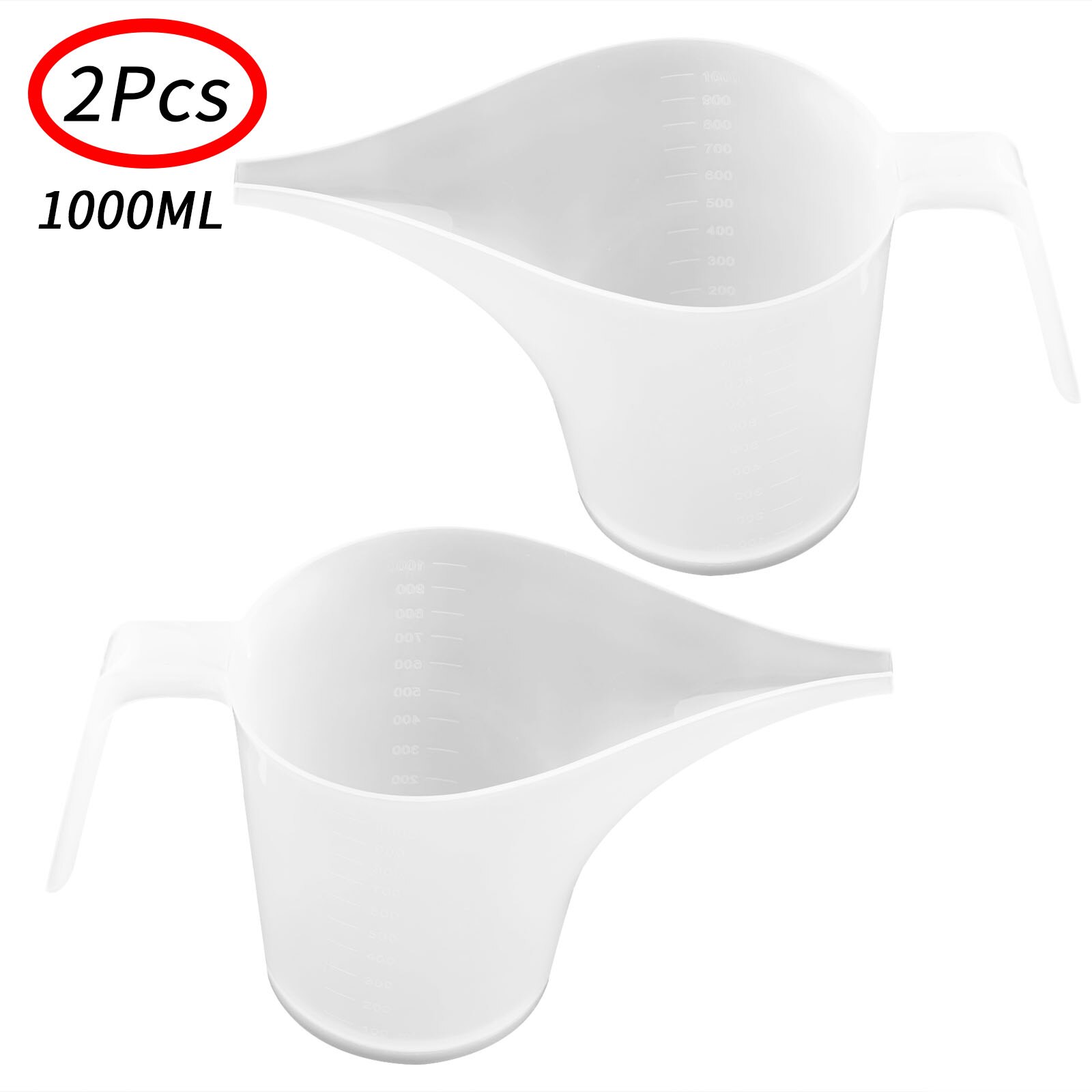 2Pcs 1000ml Funnel Pitcher Reusable Plastic Measuring Jugs Kitchen Pour Measuring Cups with Funnel Spout Handle Baking Accessory: Default Title