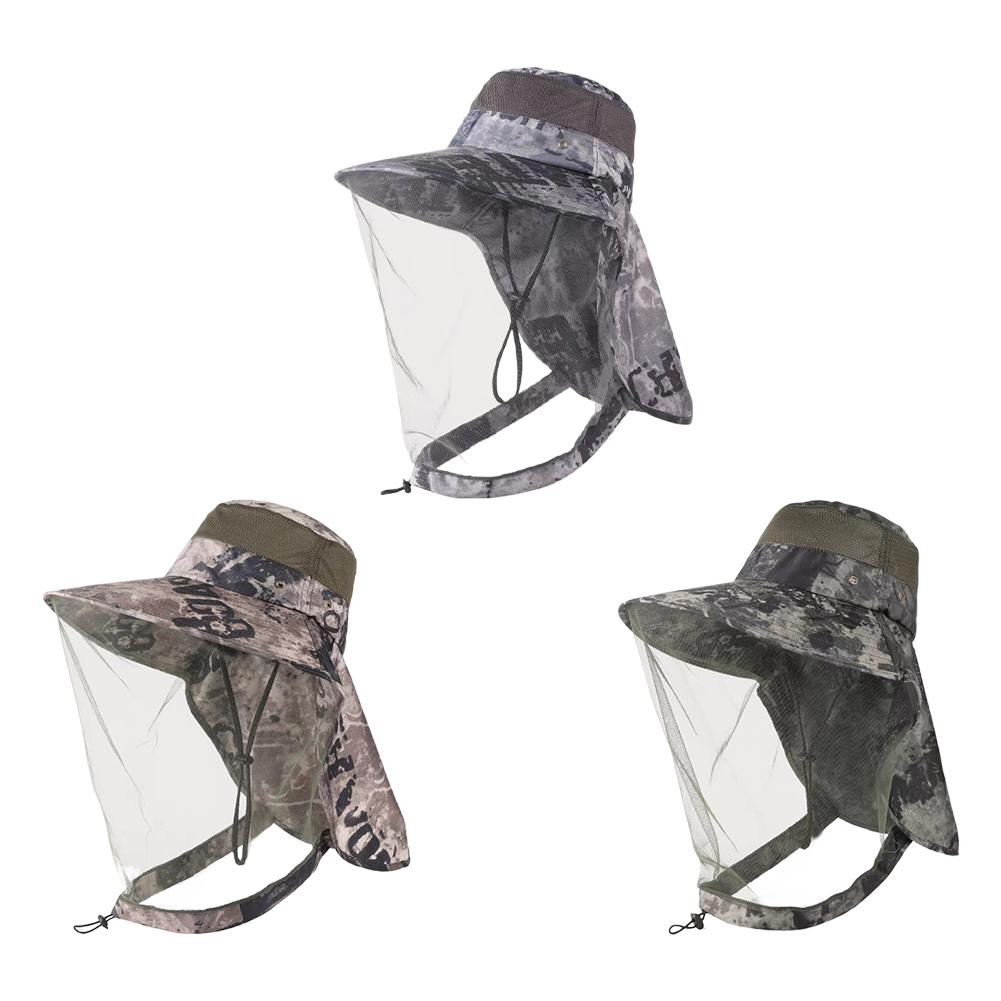 Sombrero de pesca con velo para exteriores, protección solar, estilo prevención de mosquitos, gorro de mosquitera, cubiertas de malla transpirables para la cabeza de viaje