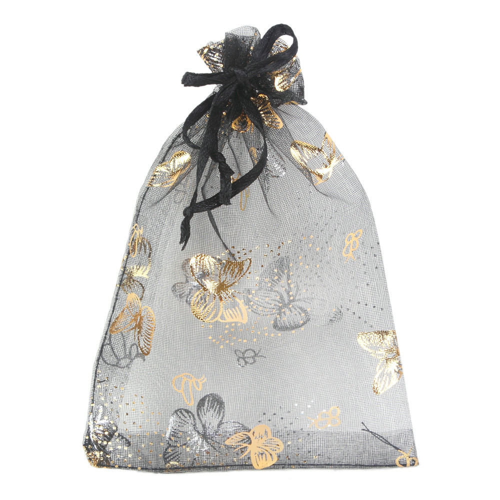 50 sztuk/partia hurtownie 9*12cm boże narodzenie ślub woal prezent torba motyl organzy torba biżuteria pakowania sznurek etui dekoracji: czarny