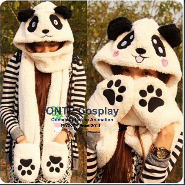 3 in 1 functies dier cartoon koraal fleece sjaal winter mooie panda muts met handschoenen voor kinderen volwassenen kerst