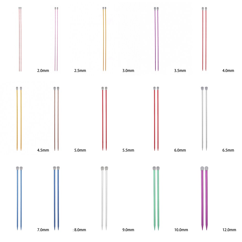 2Pcs/Set 2.0-12mm 35cm Single Pointed Knitting Needles Long Aluminum Straight Pins Colorful DIY Weaving Tool for Scarf Sweater