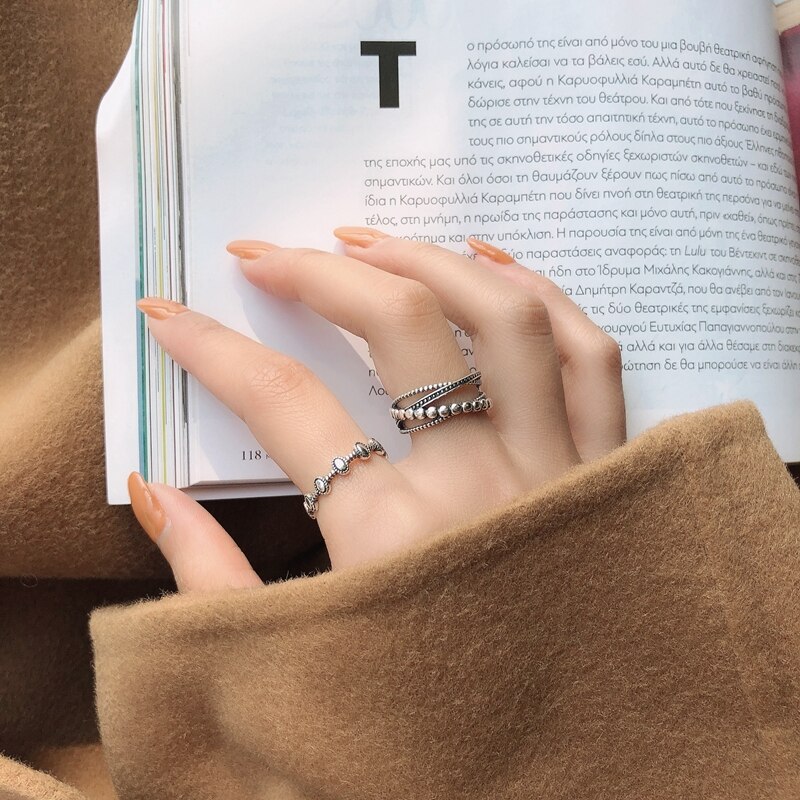 LouLeur Multi-layer 925 Sterling Silver Dot Rings Trendy Korean Style Minimalist Rings For Woman Luxury Jewelry