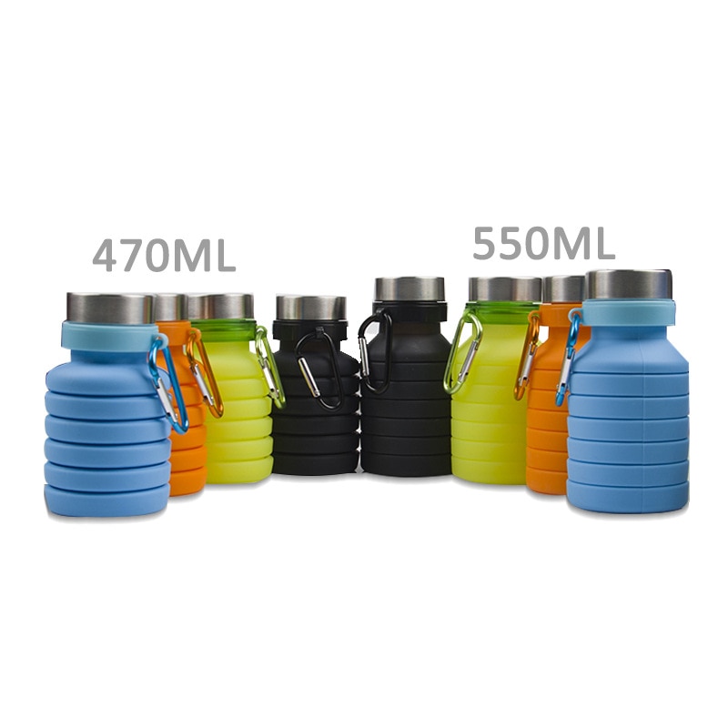 470 ml/550 ml bærbare silikone vandflaske, der kan trækkes tilbage sammenfoldelig kaffeflaske e udendørs rejseværktøj sammenklappelige sportsflasker