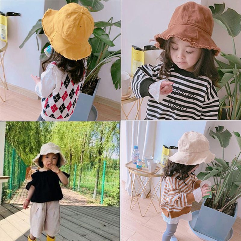 Chapeau en coton pour enfants en bas âge | Chapeau de seau floqué, couleur unie, Vintage, glands délavés à franges, large bord, Hip Hop enfant, chapeau de pêcheur