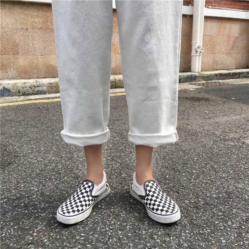 Kvinder harem jeans bukser høj talje løse hvide denim mom jeans kvindelige sorte knapper bukser forår streetwear