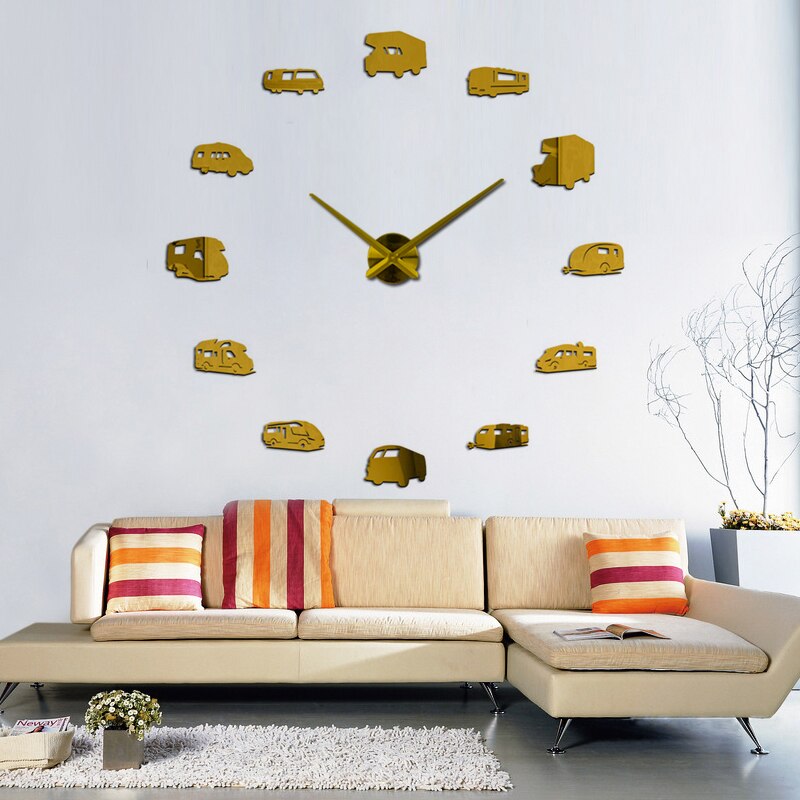 Køretøj ur vægure horloge 3d diy akryl spejl klistermærker boligindretning stue kvarts nål