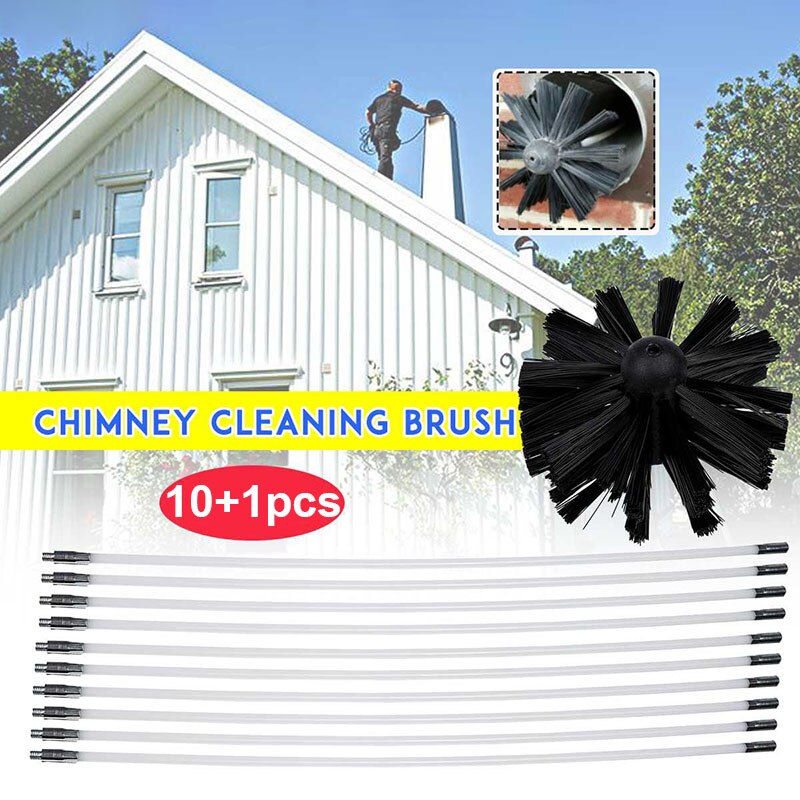 11 stks/set Nylon Boren Brush Cleaner Met Lange Staaf Schoorsteen Vegen Ketel Huis Schoonmaken Flexibele Handgereedschap