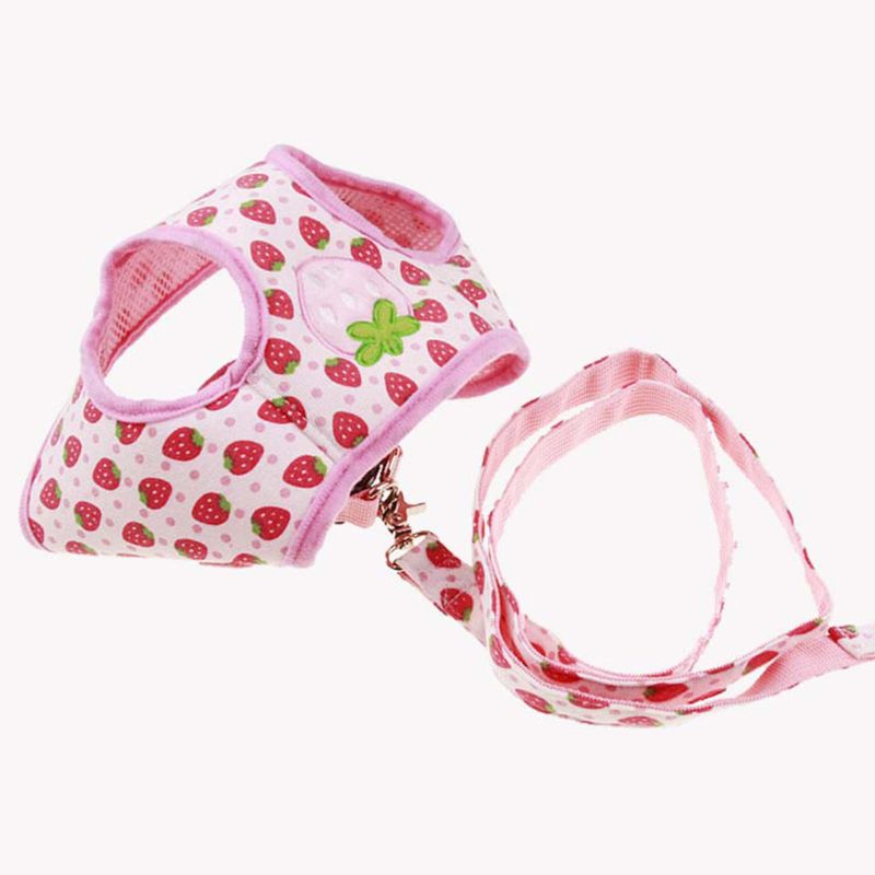 Cute Strawberry Print Small Pet Adjustable Harness with Leash Escape