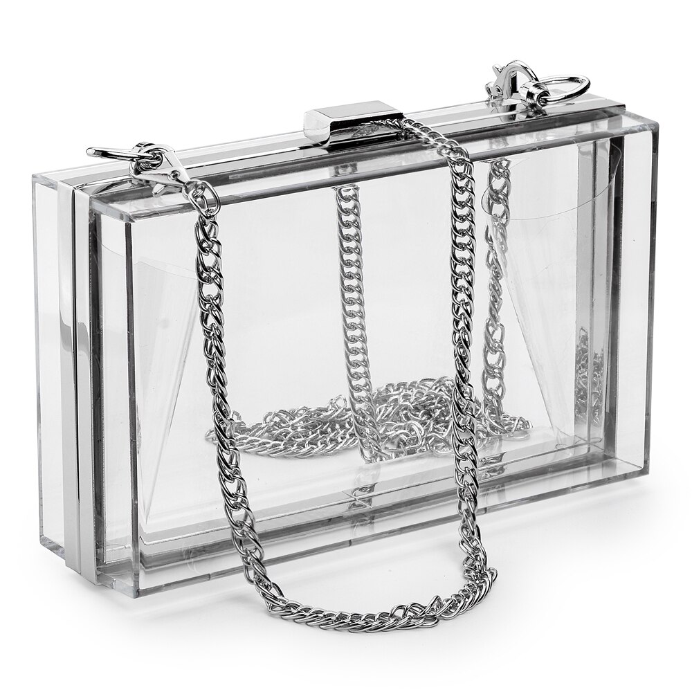 Femmes acrylique clair Transparent sac à bandoulière PVC sac Sport événements stade approuvé chaîne sangle or/argent: Silver