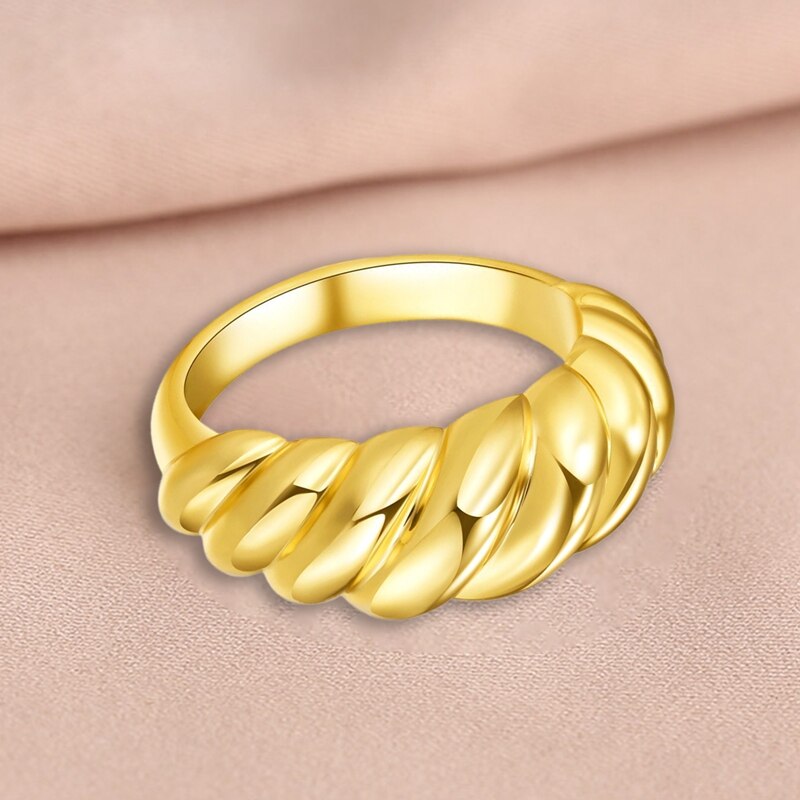 Croissant Ringe Für Frauen Geflochtene Twisted Signet Chunky Dome Ring Stacking Band Schmuck Aussage Ring