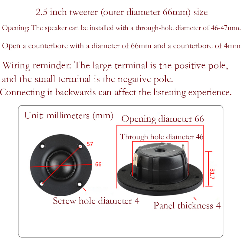 HIFI 2.5 Inch 3 Inch Tweeter Speaker 30W 4 Ohm 8 Ohm Strong Magnetism Silk Membrane Tweeter Audio Speakers 25.4MM Loudspeakers: silver